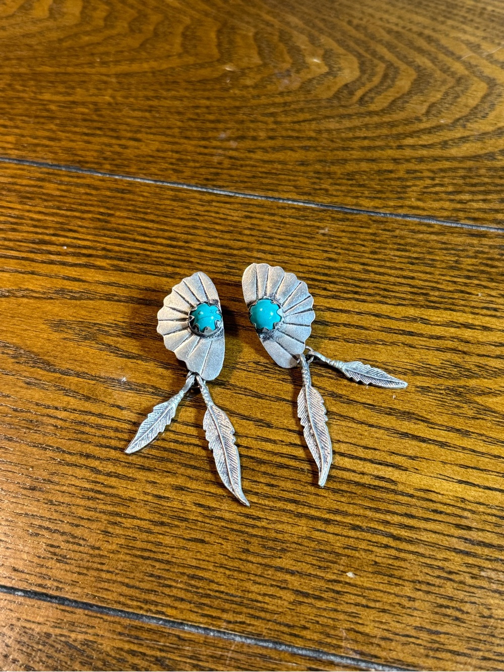 Turquoise Feather Earrings